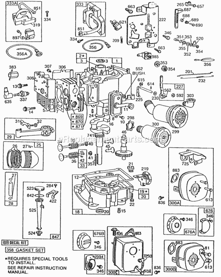 Cyl Sump PistonOil Fill Diagram and Parts List for 190701-2110-01  Briggs and Stratton Engine